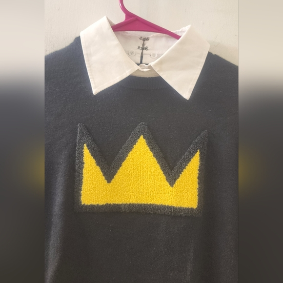 Alice+Olivia Black and Yellow Crown Sweater, Size Extra Small. - Picture 2 of 9